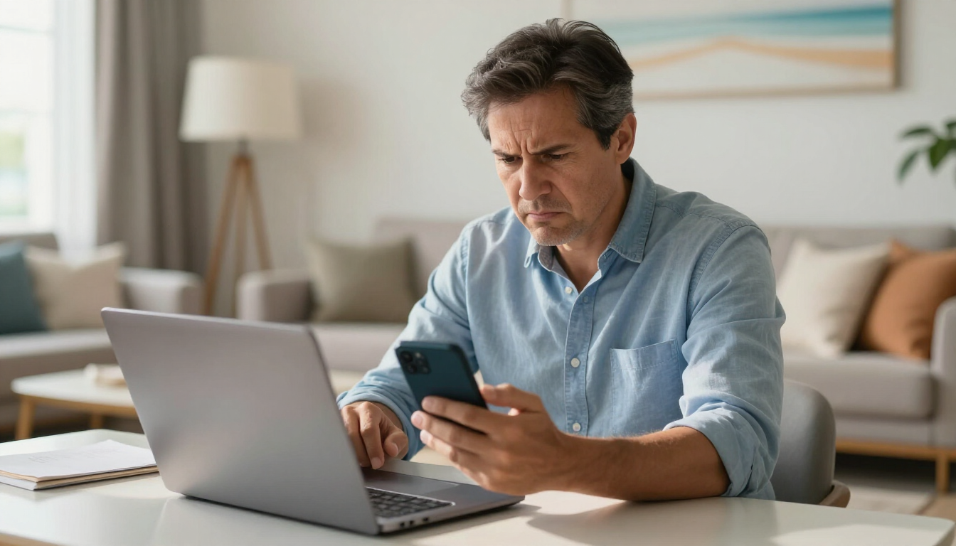 Frustrated property owner reviewing rental performance