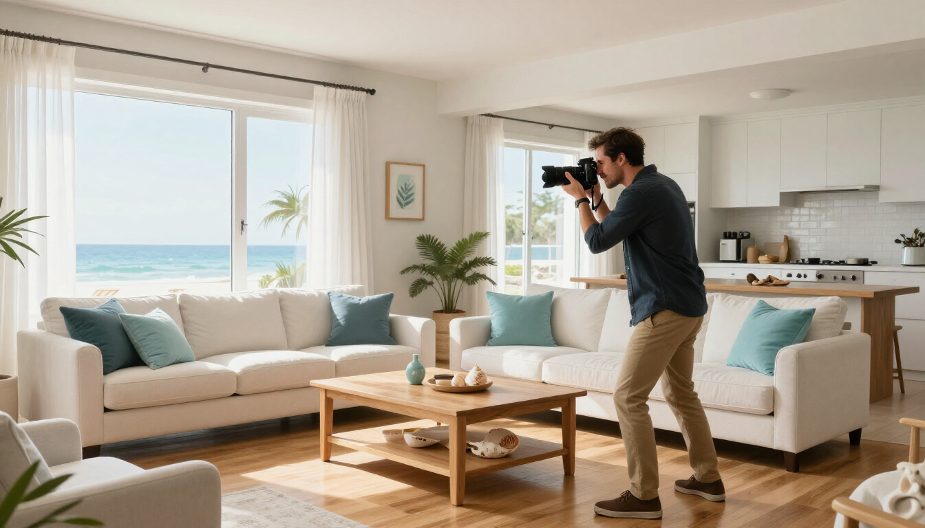 Professional photographer in a modern beach rental
