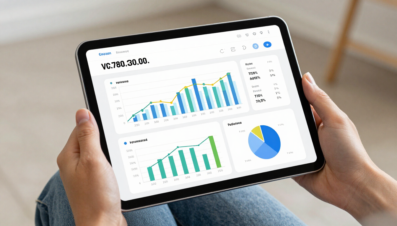 Tablet showing revenue analytics