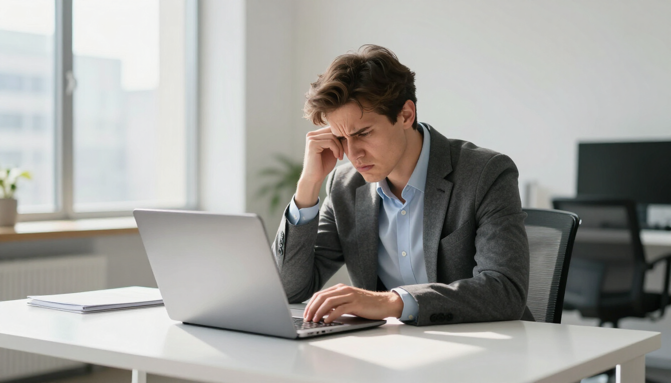 Frustrated property owner analyzing rental data