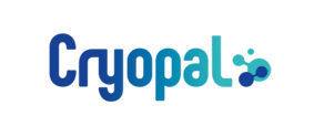 Logo Cryopal bleu et turquoise avec une icône de molécule