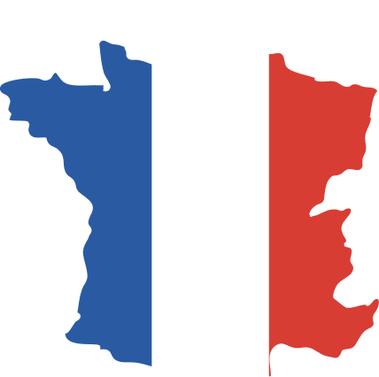Des formes abstraites bleues et rouges séparées par une bande verticale blanche