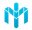Logo abstrait géométrique bleu en forme de M avec des formes angulaires en miroir sur fond blanc