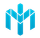 Logo abstrait géométrique bleu en forme de M avec des formes angulaires en miroir sur fond blanc