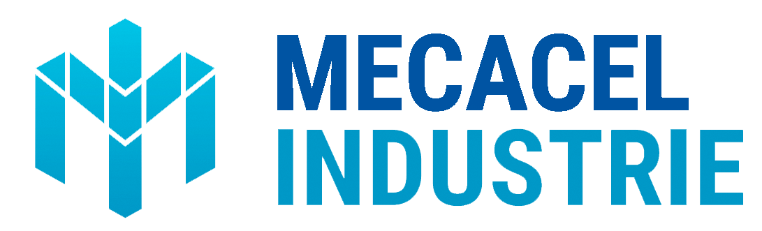 Logo bleu de Mecacel Industrie avec icône M stylisée sur fond blanc