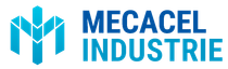 Logo bleu de Mecacel Industrie avec icône M stylisée sur fond blanc