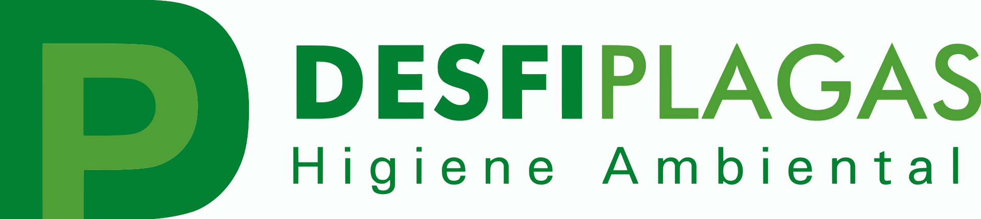 Logotipo de DESFIPLAGAS, texto verde sobre fondo blanco. Higiene Ambiental debajo.
