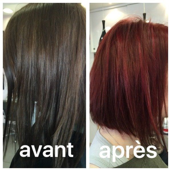 Un collage de 2 photos montrant une femme de profil avec des cheveux lisses