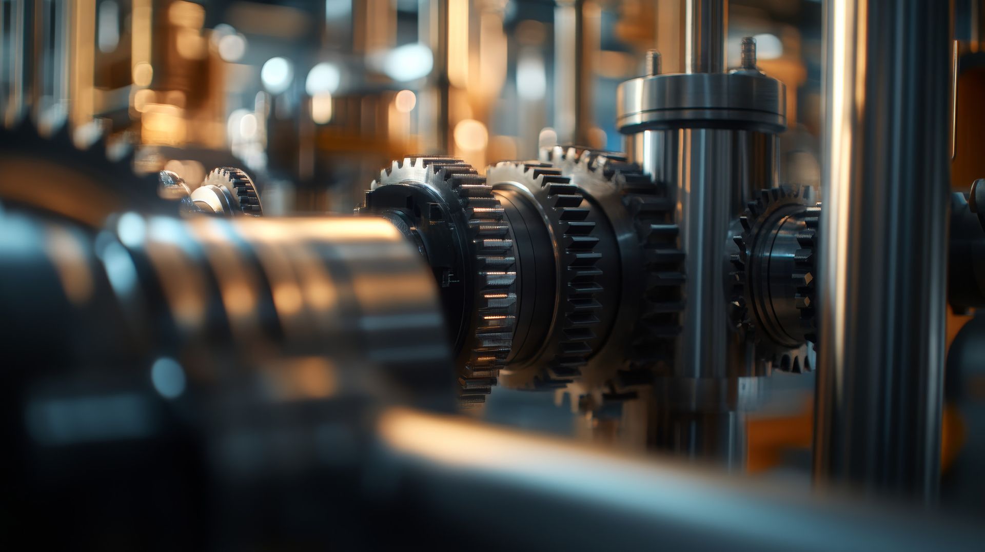 Un primer plano de una máquina con engranajes en una fábrica.