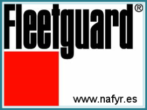 Un logotipo de Fleetguard con un cuadrado rojo en el medio.