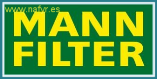 Un cartel verde que dice filtro mann en letras amarillas