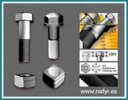 Una imagen de tornillos y tuercas con la página web www.nafyr.es en la parte inferior