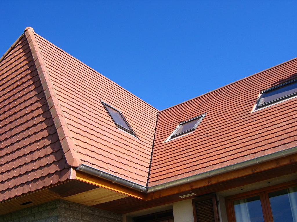 Toiture en tuiles avec des velux et une gouttière