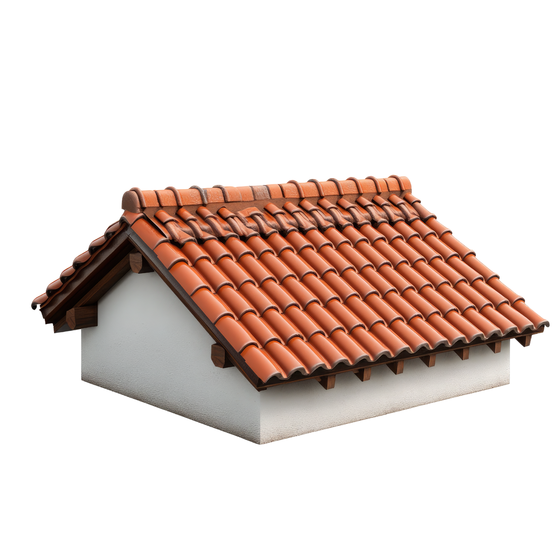 Partie haute d'une maison avec une toiture en tuile