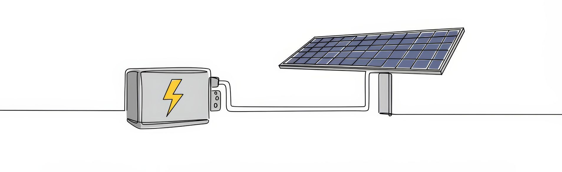Dessin d'un panneau solaire relié à une batterie de stockage