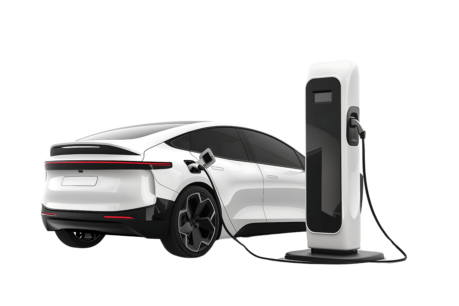 Voiture électrique branchée à une borne de recharge