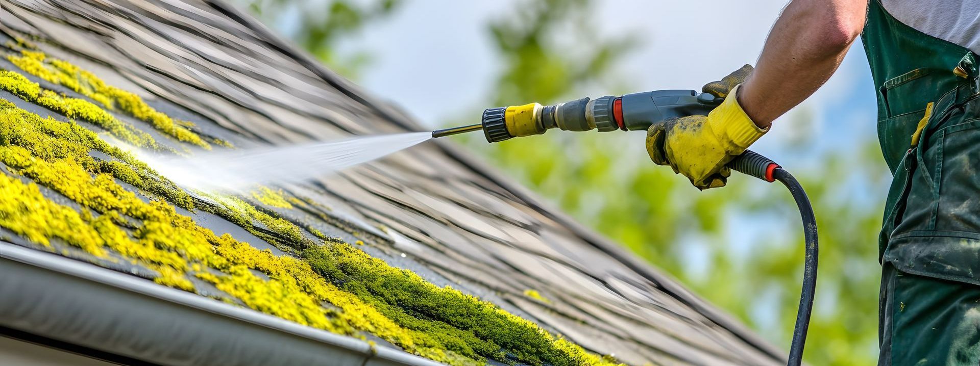 Démoussage d'une toiture au karcher