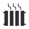 Un icono en blanco y negro de un radiador del que sale vapor.