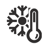 Un icono en blanco y negro de un termómetro con un copo de nieve en el fondo.