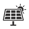 Un icono en blanco y negro de un panel solar con el sol detrás de él.