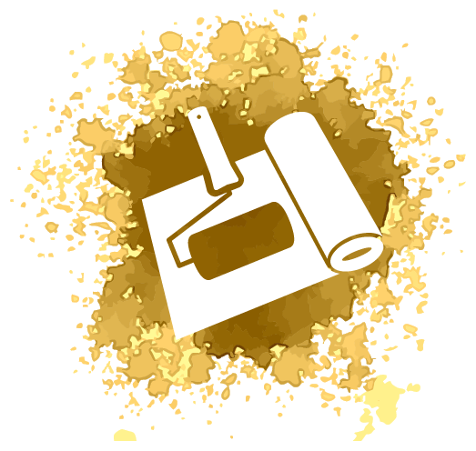 Icon Farbrolle und Tapete mit Farbklecks im Hintergrund