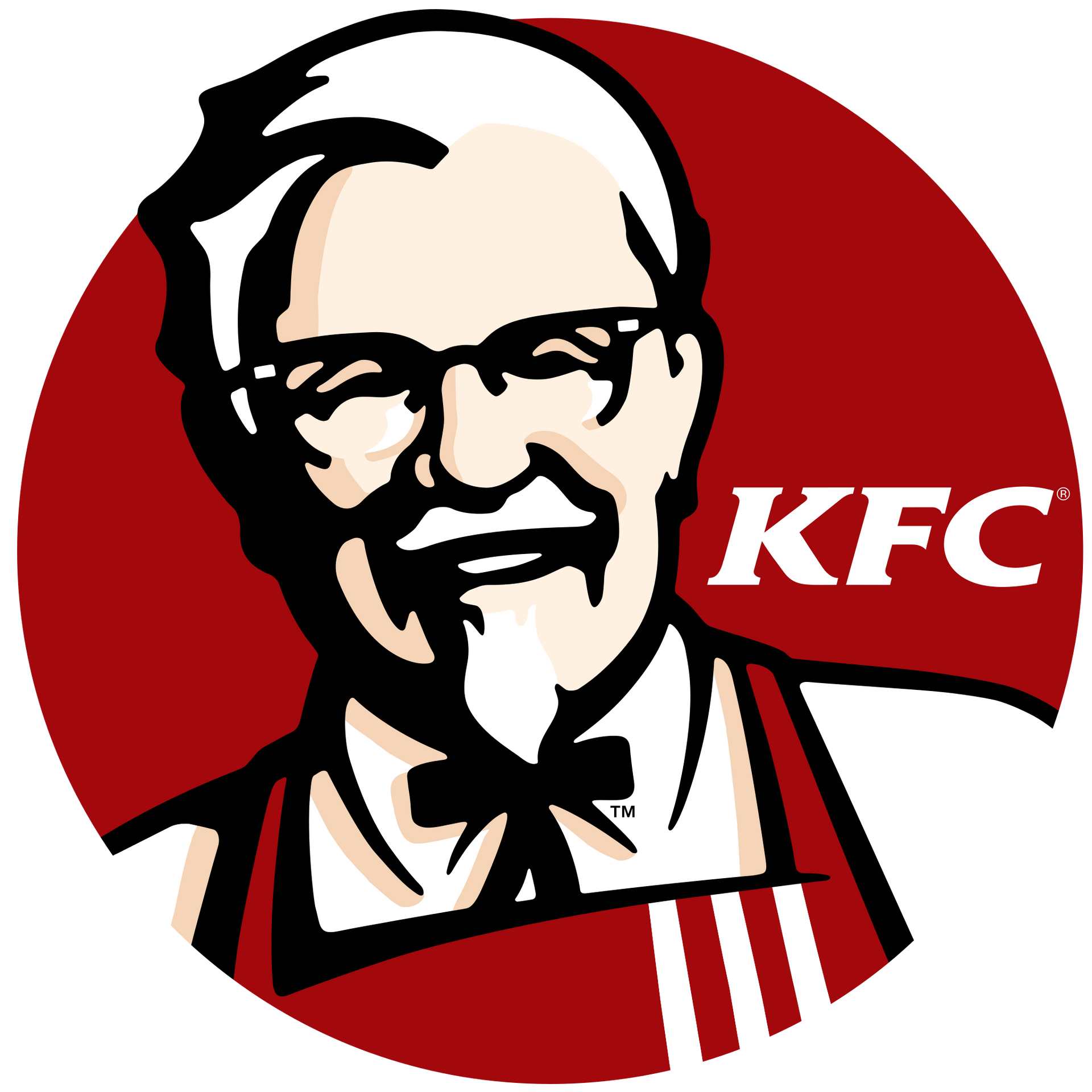 Un logotipo de KFC con un hombre en un círculo rojo.