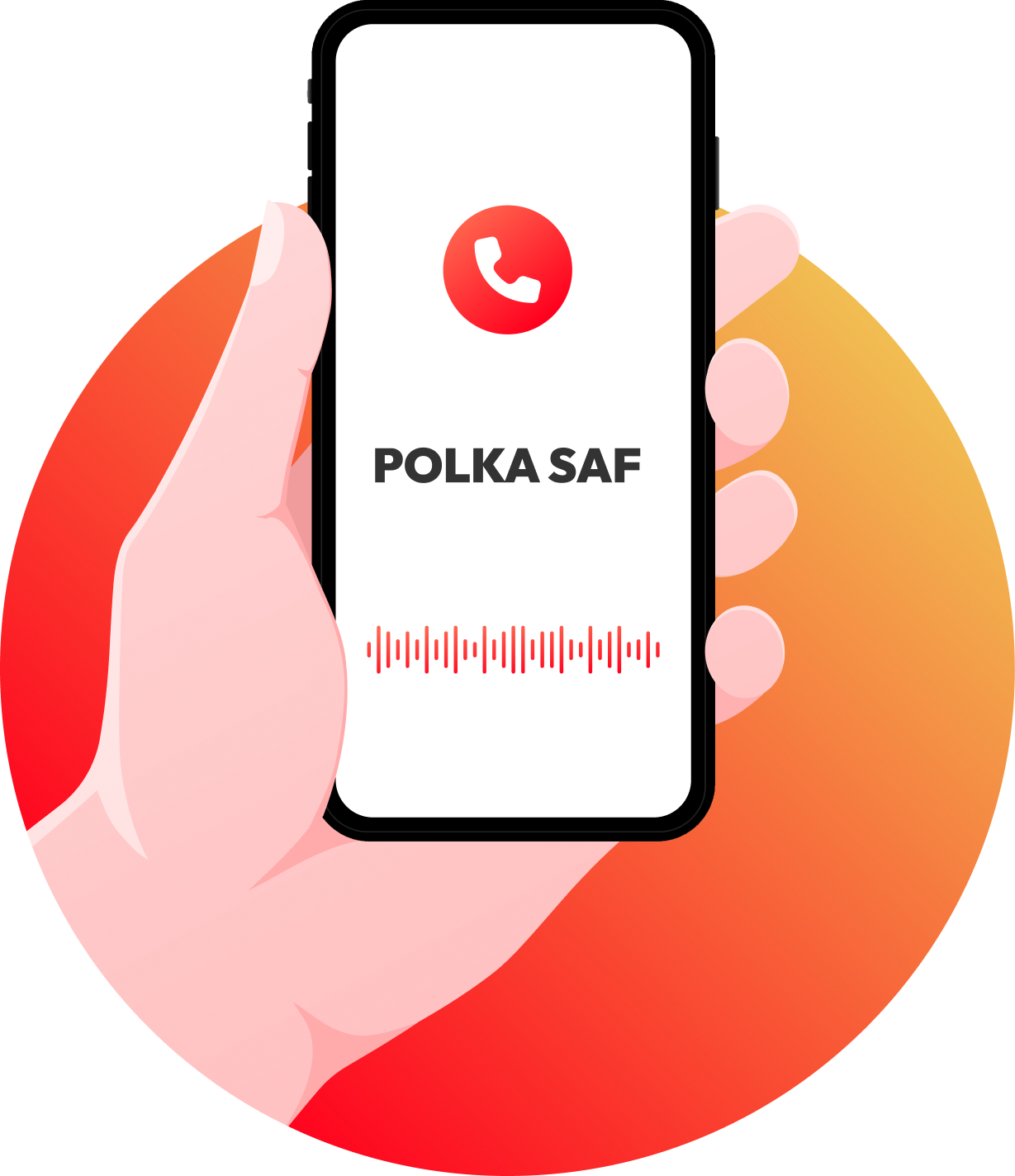 Main tenant un téléphone en train d'appeler le numéro d'urgence de POLKA SAF