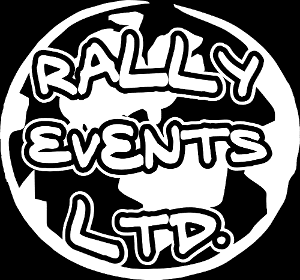 Un logotipo en blanco y negro para Rally Events Ltd.