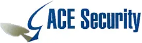 ACE Security-Logo mit blauem Text und einem stilisierten grau-blauen Schwungsymbol