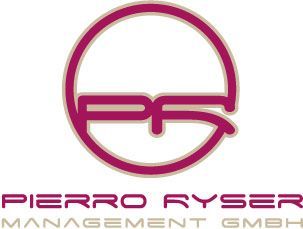 Logo der Pierre Ryser Management GmbH in Magenta und Grau mit stilisiertem kreisförmigem Monogramm