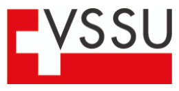VSSU-Logo in Schwarz und Rot mit einem weißen kreuzähnlichen Element links