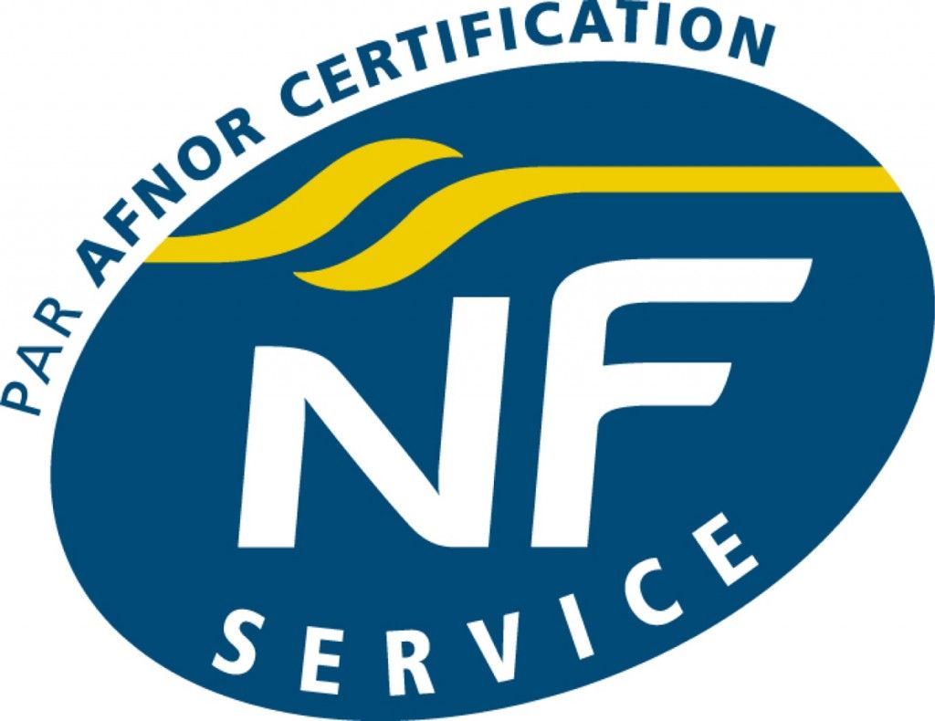 Logo de NF Service avec un ovale bleu, des lettres blanches