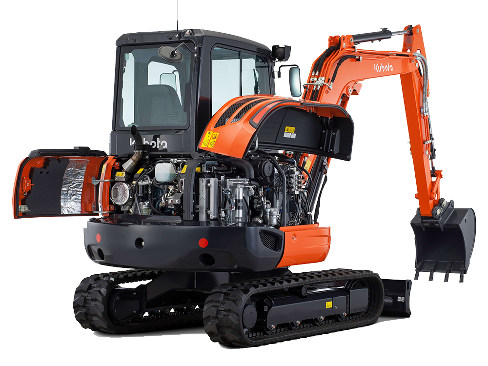 Minipelle Kubota avec vue du moteur