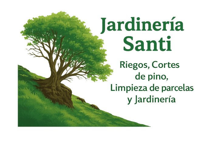 Logotipo de Jardiner&iacute;a Santi. Un &aacute;rbol verde en una colina con c&eacute;sped