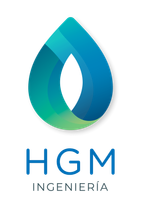 Logotipo de HGM Ingenier&iacute;a: Forma de l&aacute;grima azul y verde azulado con el nombre de la empresa debajo.