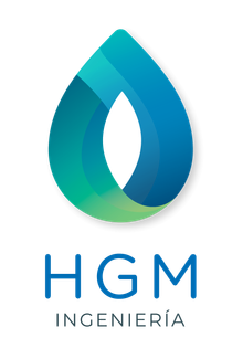 Logotipo de HGM Ingeniería: Forma de lágrima azul y verde azulado con el nombre de la empresa debajo.