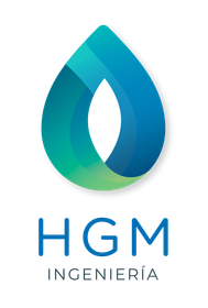 Logotipo de HGM Ingeniería: Forma de lágrima azul y verde azulado con el nombre de la empresa debajo.
