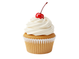 Un baba au rhum à la crème blanche et surmonté d'une cerise rouge.