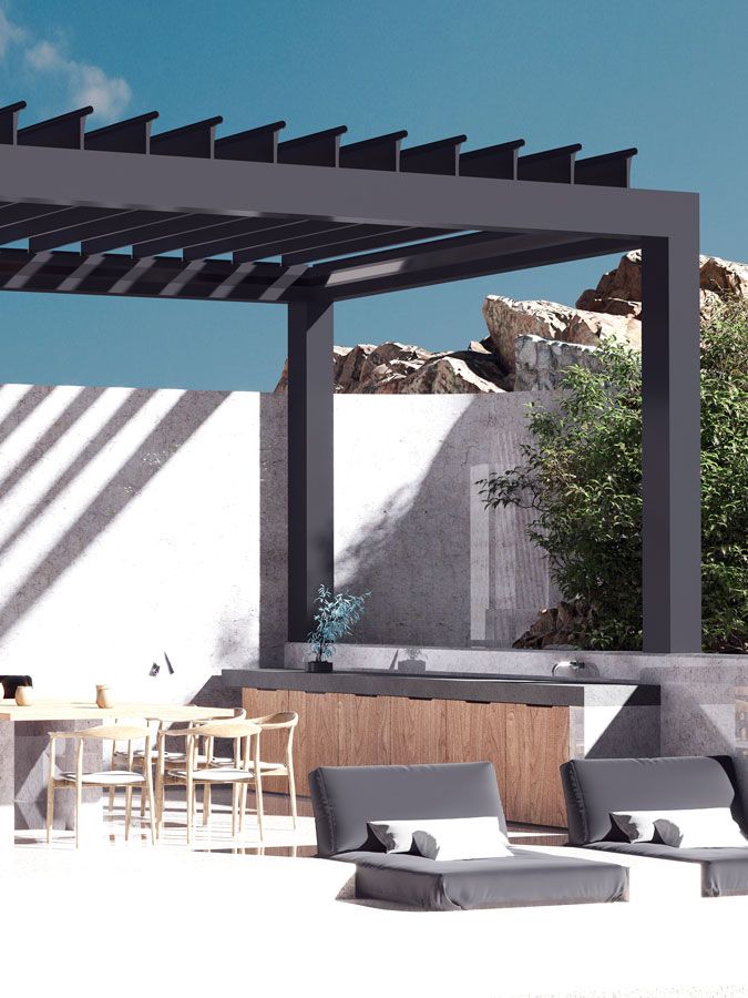 Pergola gris sur terrasse