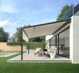 pergola à toile beige avec lambrequin