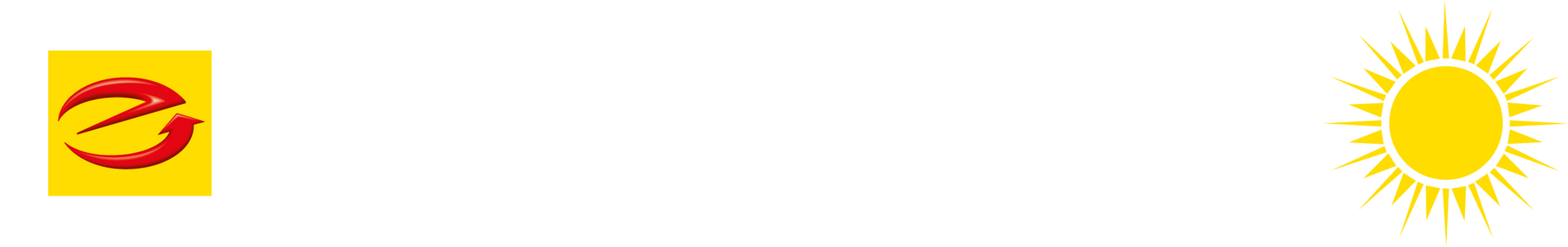 Ein gelbes Logo, gefolgt von einer leuchtend gelben Sonnenillustration.