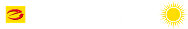 Ein gelbes Logo, gefolgt von einer leuchtend gelben Sonnenillustration.