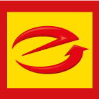 Roter Pfeil und Blitzsymbol in einem gelben Quadrat, umschlossen von einem roten Rand.