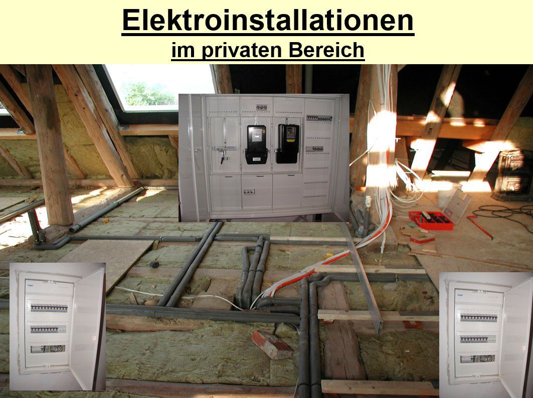 Elektrische Installation im Privatbereich mit Rohren und Zählerkasten.