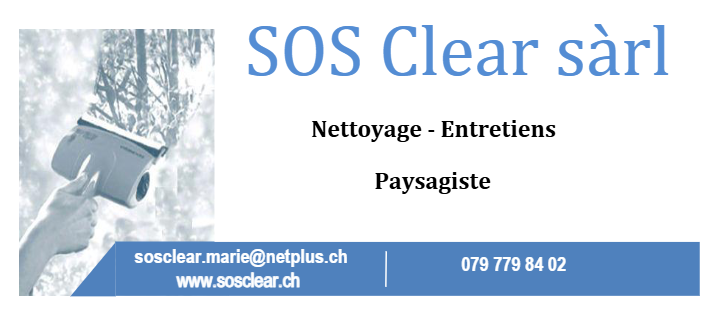 Une carte de visite pour sos clear srl montre une main tenant un pinceau