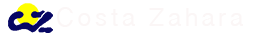 Logotipo de Costa Zahara con icono abstracto azul y amarillo y texto gris claro