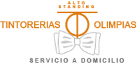 Logotipo de Tintorer&iacute;as Olimpias con un icono de pajarita, texto en naranja y gris, y las palabras "Alto Standing".