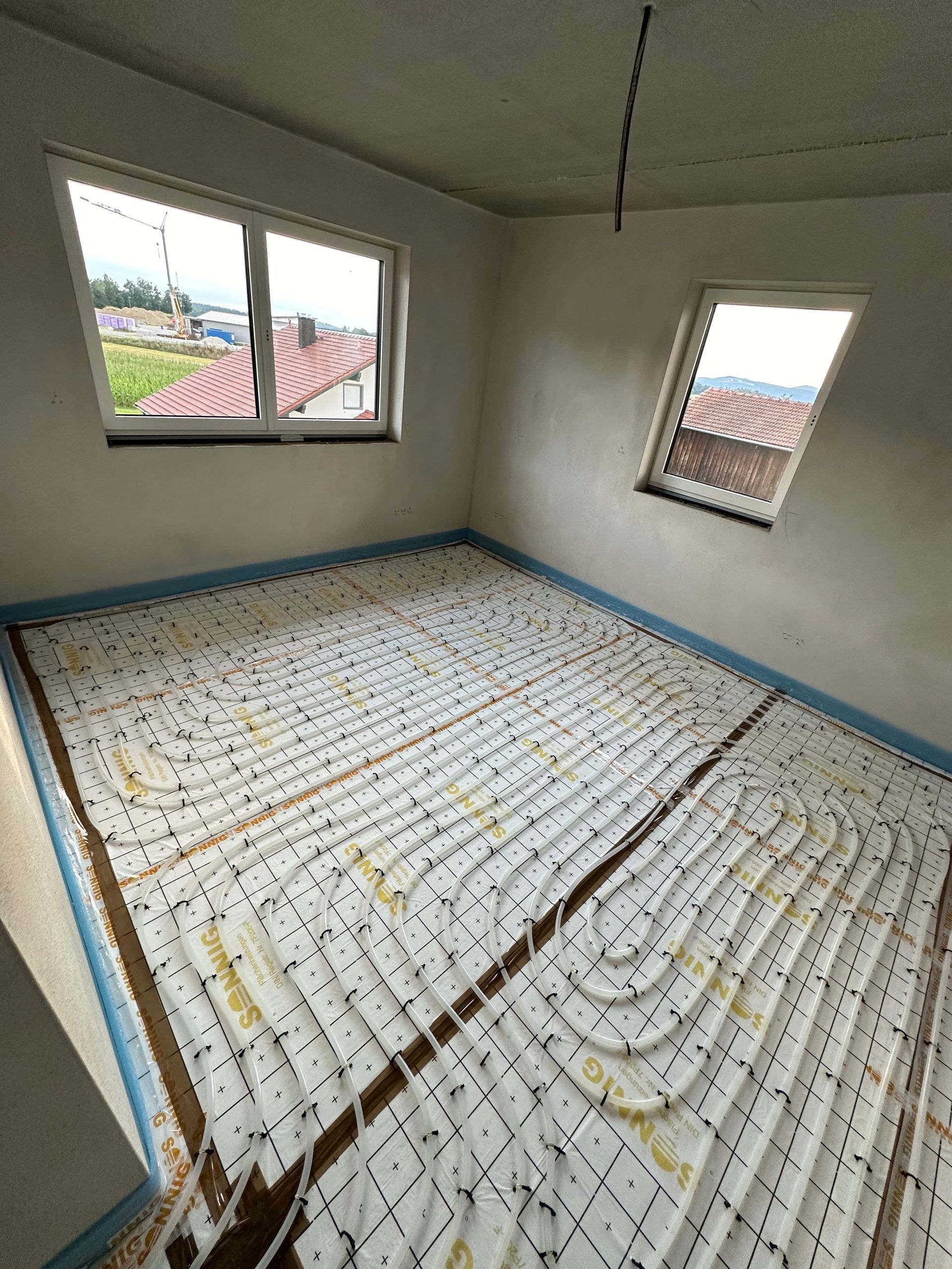 Eine Fußbodenheizung in einem Neubau