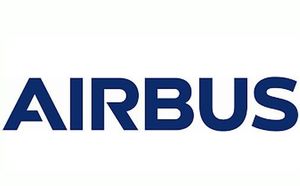 El logotipo de Airbus es azul y blanco sobre un fondo blanco.