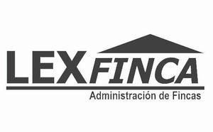 A black and white logo for lex finca administración de fincas.
